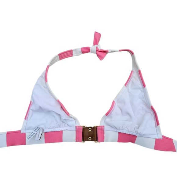 Triangle Bikini Top Pink White Wide Stripe VIX Size M Halter Tie Swim Beach - Picture 7 of 8